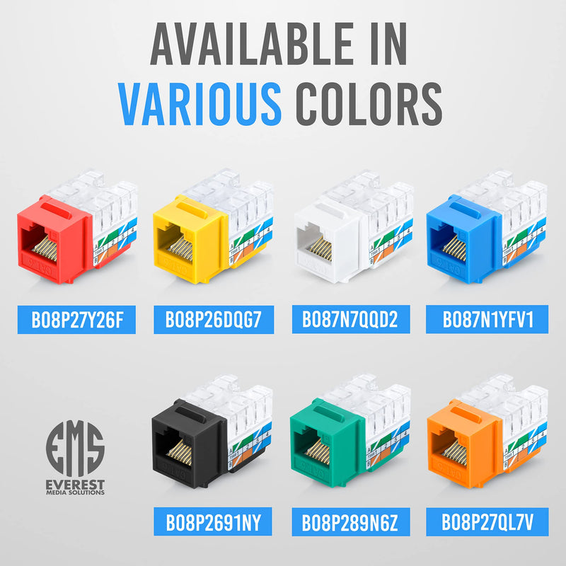Everest Media Solutions RJ45 Cat6/5e Keystone Jack - 110-Type Modular Female Connectors | Compatible with Speed Termination Tool - easyJACK | Cat6/5e, 20-Pack, Red Quantity 20 CAT6 / 5E