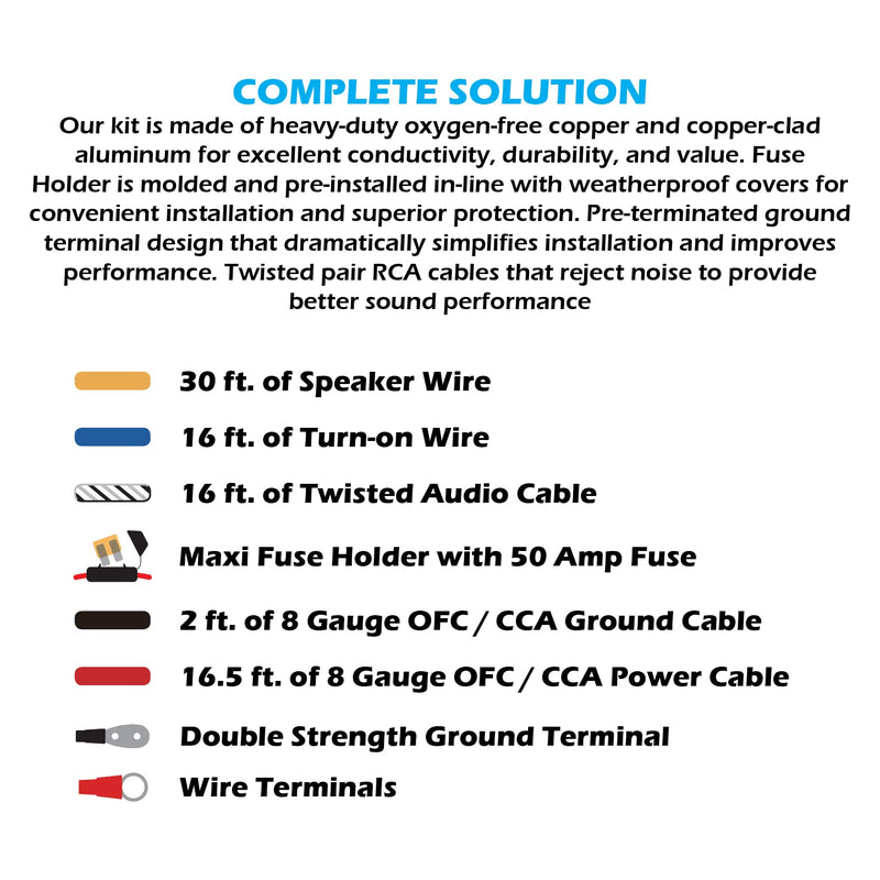 Scosche Install Centric True 8 Gauge Hybrid OFC 2-Channel High Current Amplifier Wiring Kit ICAK8 8 Gauge 2CH Complete