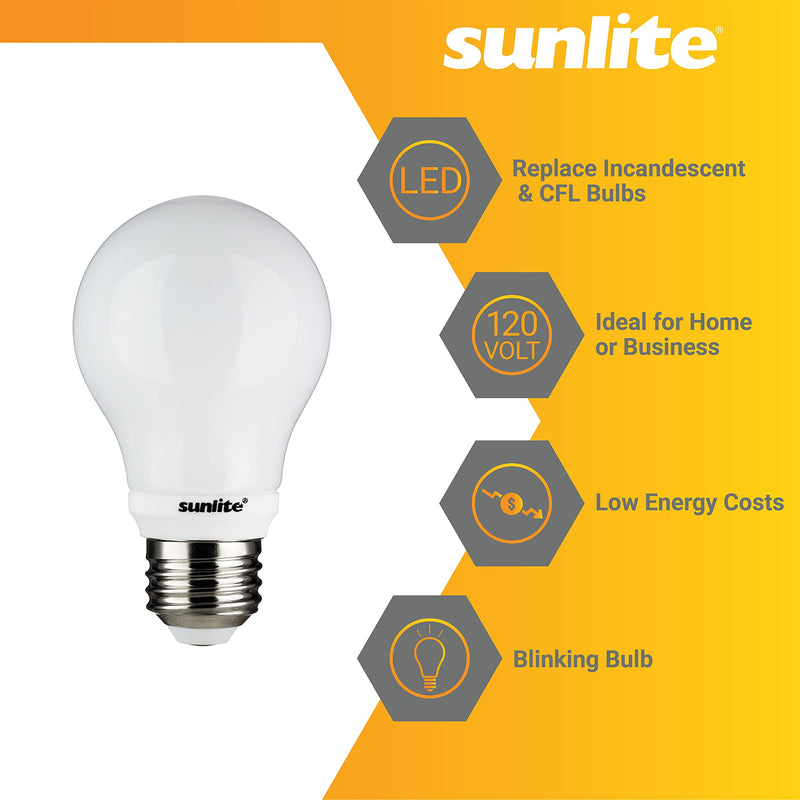 Sunlite 80204 LED A19 Blinking Light Bulb 5 Watts (40W Equivalent), 500 Lumens, Medium E26 Base, Blinker Flashing Feature, Frost Finish, 1 Count (Pack of 1), 3000K Warm White