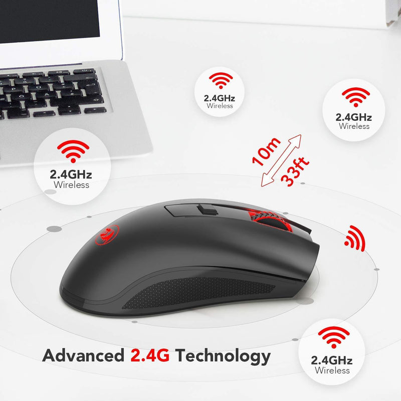 Redragon M652 Optical 2.4G Wireless Mouse with USB Receiver, Portable Gaming & Office Mice, 5 Adjustable DPI Levels, 6 Buttons for Desktop, MacBook, Notebook, PC, Laptop, Computer Black