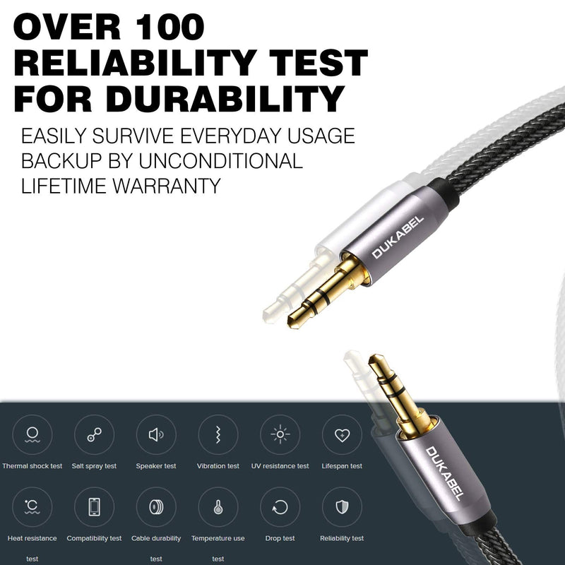 DUKABEL Top Series 3.5mm AUX Cable Lossless Audio Gold-Plated Auxiliary Audio Cable Nylon Braided Male to Male Stereo Audio AUX Cord Car Headphones Phones Speakers Home Stereos (4 Feet (1.2 Meters)) 4 Feet / 1.2 Meters Grey