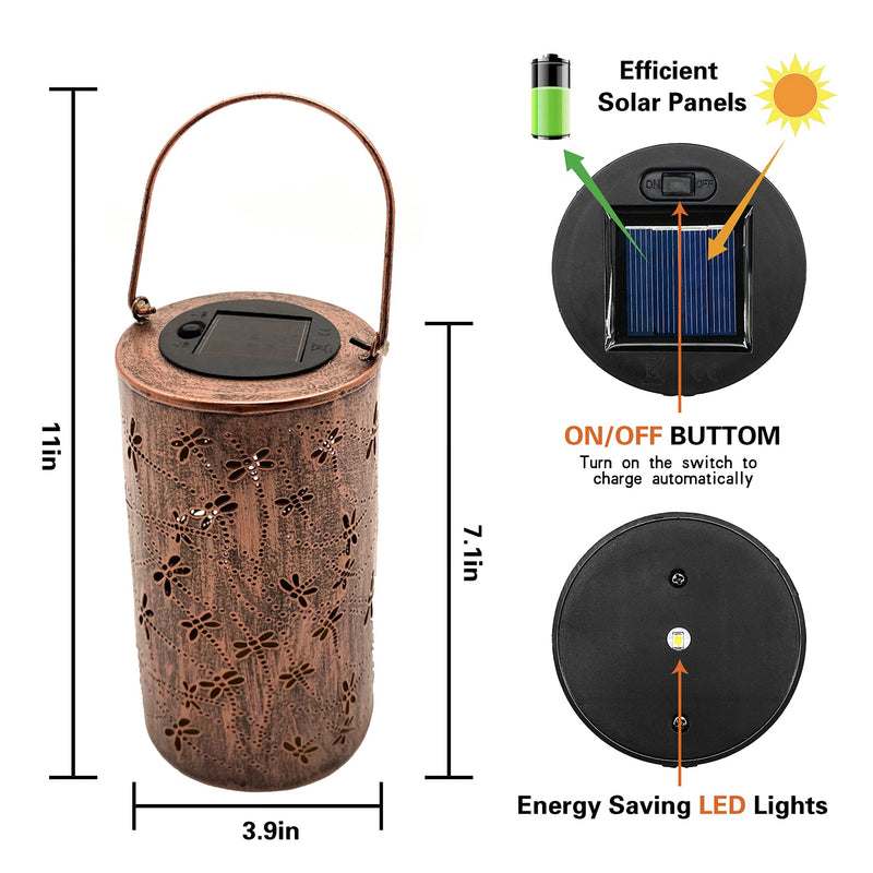 Solar Lantern Outdoor Hanging Lights - Dragonfly Hollowed-Out Metal Solar Lantern - Waterproof LED Decorative Garden Lights - Perfect Garden Decoration for Patio, Yard, Pathway 1.Dragonfly Lantern