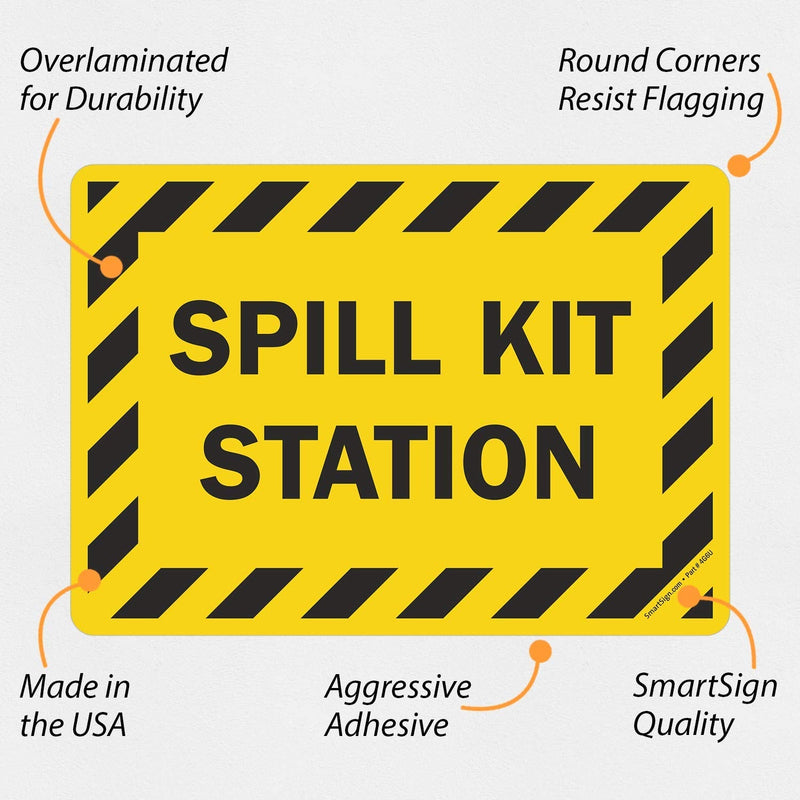 SmartSign - LB-1495-EU-14 "Spill Kit Station" Label | 10" x 14" Laminated Vinyl Black on Yellow 10" x 14" Durable Non-Reflective Decal