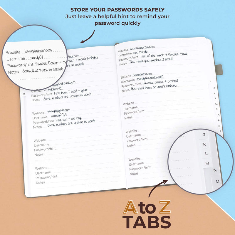Clever Fox Password Book with tabs. Internet Address and Password Organizer Logbook with Alphabetical tabs. Large Size Password Keeper Journal Notebook for Computer & Website Logins (Grey) Grey Large (7.0 x 10.0 Inch)