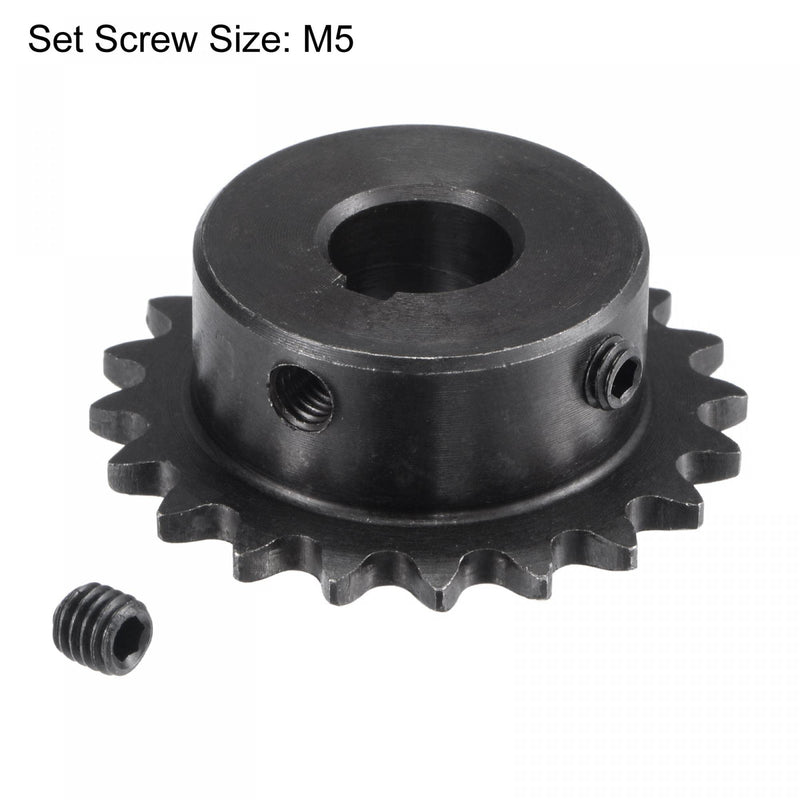 uxcell 20 Tooth Roller Sprocket, 25 Chain Single Strand 1/4" Pitch, 12mm Bore Black Oxide C45 Carbon Steel, 4x1.8mm Keyway with Set Screws for ISO 04C