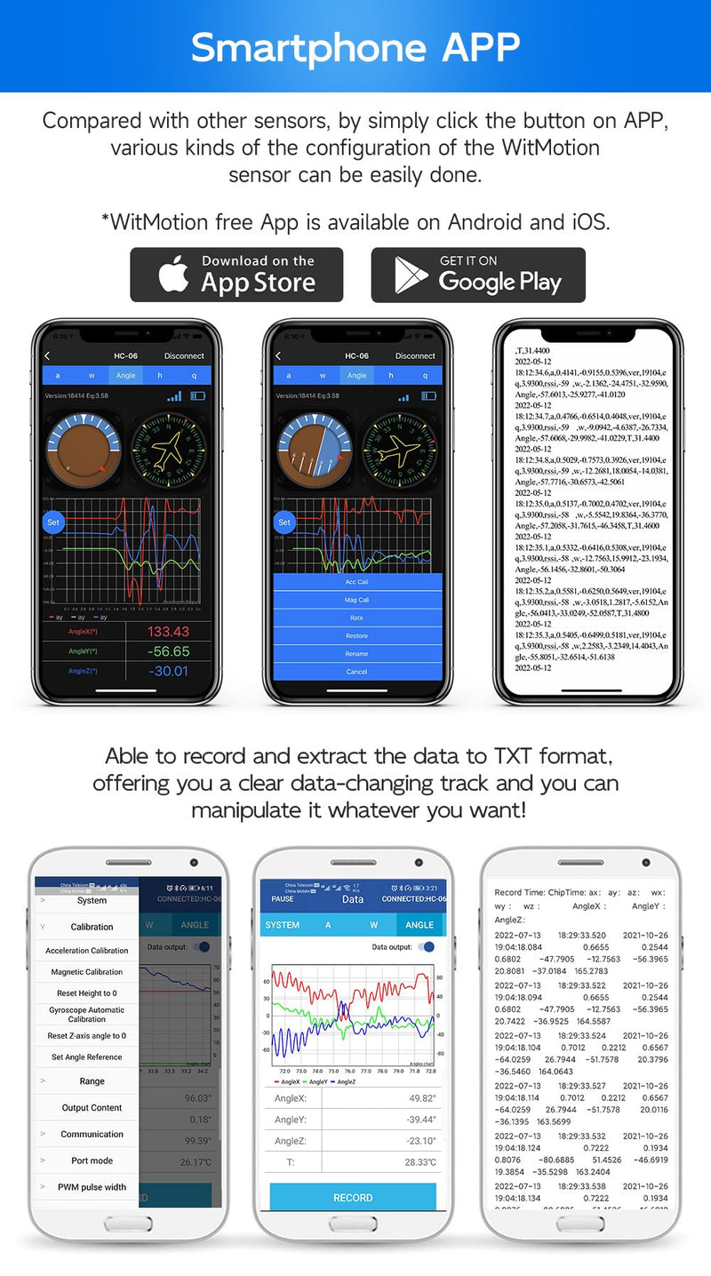 [Bluetooth Accelerometer + Inclinometer] BWT61CL MPU6050 High-precision 6-axis gyroscope + angle (XY 0.05° accuracy) + acceleration with Kalman filter, 100 Hz Highly stable 6DOF data logger