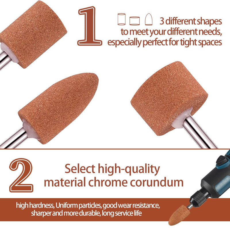 Corundum Grinding Point 3 mm Shank Grinding Mandrel Mounted 45 Pieces Grinding Polishing Head Grinding Attachments for Drill Abrasive Grinding Points for 1/8" Shank for Sharpening Grinding Polishing Accessories