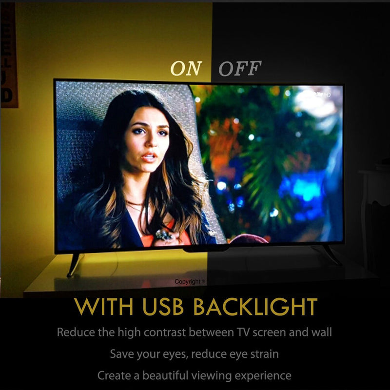 USB TV Backlight RGB LED Neon Accent Lights Strips for 32 to 43 inch HDTV Bias Lighting with Remote - USB Powered TV Behind Lighting LED Strip For 32-43 inch TV
