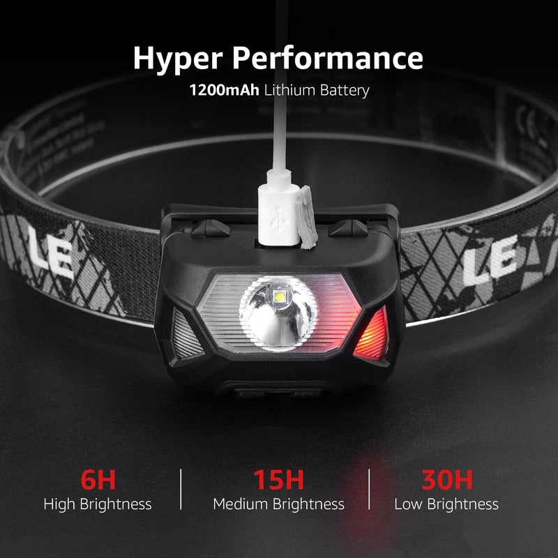 LE LED Headlamp Rechargeable, 6 Modes, Super Bright, Lightweight and Comfortable, IPX4 Rate, Rechargeable Headlamp for Adults and Kids, USB Cable Included, 2 Pack