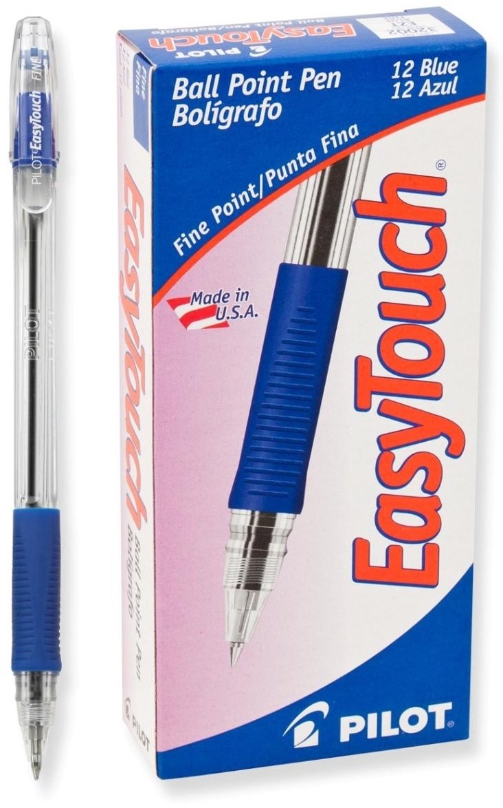 PILOT EasyTouch Ballpoint Stick Pens, Fine Point, Blue Ink, 12-Pack (32002)