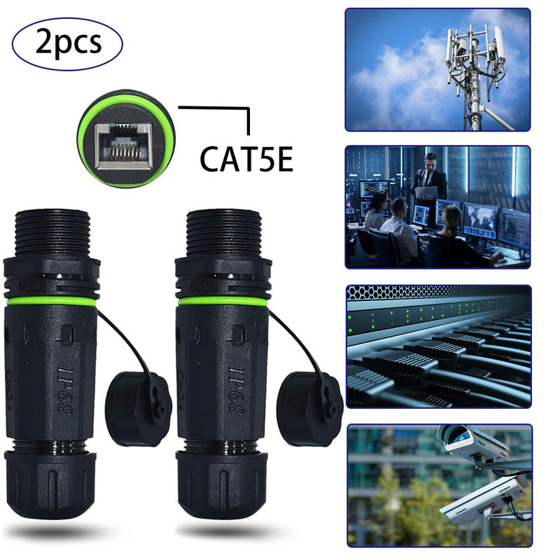 RJ45 Waterproof Connector IP68 Cable Connector, Panel Mount Coupler Female to Female, with Shielding Cable Coupler-CAT5E-YMP20-Green-2 PCS Green
