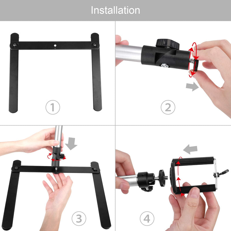 ChromLives Photo Copy Stand Pico Projector Stand with Phone Clamp Overhead Phone Mount Phone Stand Mini Tripod Adjustable Tabletop Monopod Stand Compatible with Smart-Phone Pic Projector