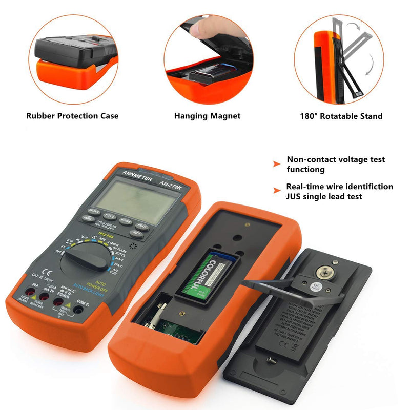 Digital Multimeter Engine Analyzer, Auto-Ranging 6000 Counts Voltage Meter, Volt Ohm Amp DMM Tester, Injection Pulse, Dwell Angle, RMP Tester for Automotive Professionals (ANNMETER AN-770K)