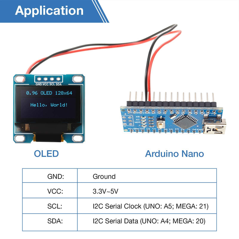 5 Pieces 0.96 Inch OLED Module 12864 128x64 Driver IIC I2C Serial Self-Luminous Display Board Compatible with Arduino Raspberry PI (Blue) Blue