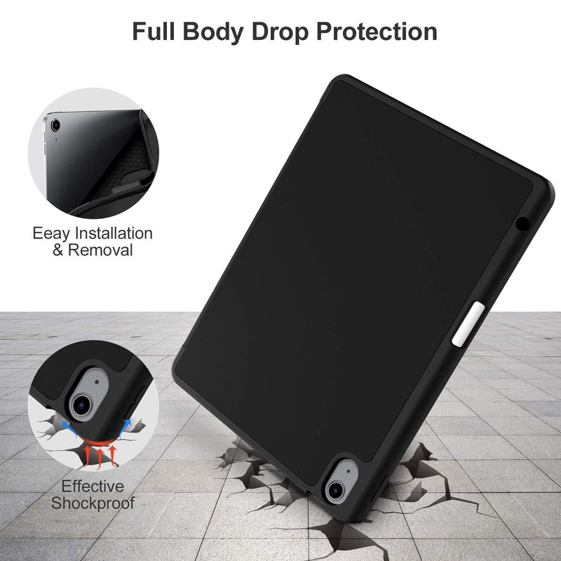Akkerds Case Compatible with iPad Air 4th Generation Case 2020 10.9 Inch [Pencil Holder/2nd Pencil Charging] [Auto Sleep/Wake], Trifold Stand Smart Case Compatible with iPad Air 4 Case, Black