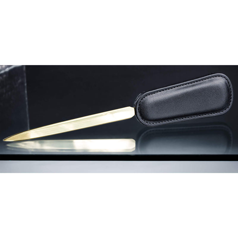 Dacasso Black Leather Gold Blade Letter Opener