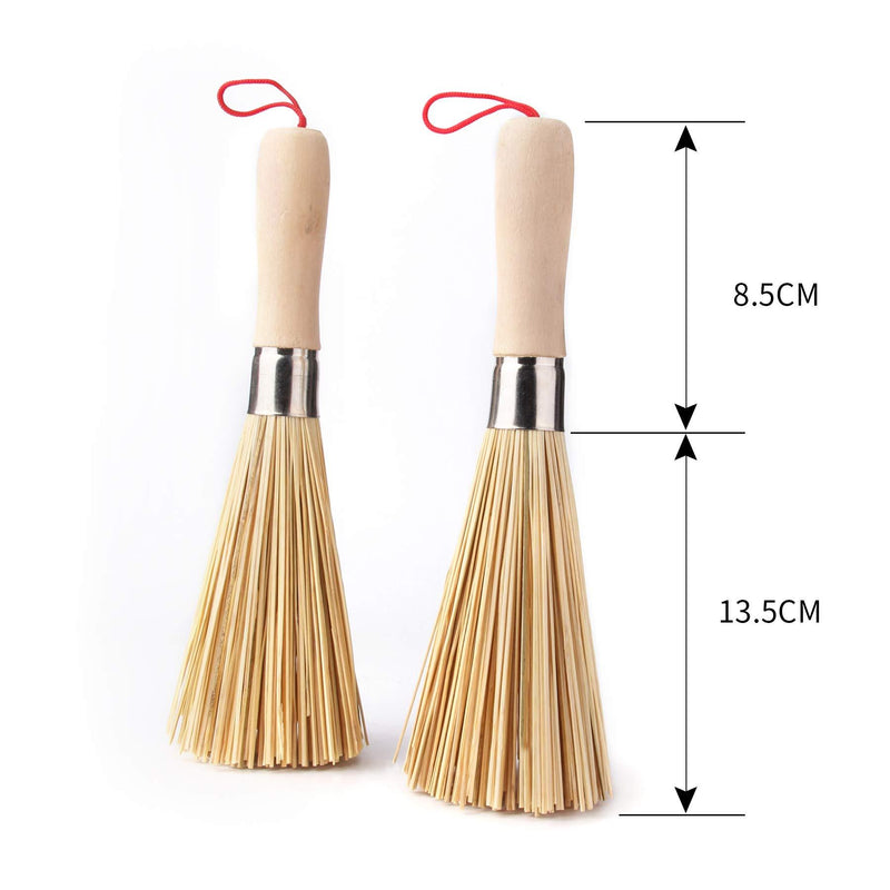 Sansheng 2Pack Frying pan Brush, Kitchen Cleaning Brush, Bamboo Kitchen pan Brush, FPR pan Handle Cleaning Brush, Bamboo pan Brush, Pot Brush, Pot Brush Cleaning