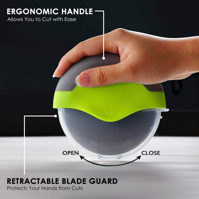 Kitchy Pizza Cutter Wheel - Super Sharp and Easy To Clean Slicer, Kitchen Gadget with Protective Blade Guard (Green) Green