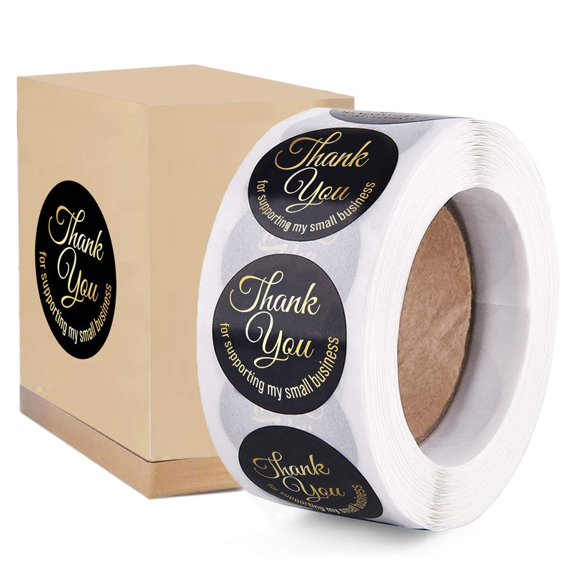 1000 pcs 1.5 inch Thank You Stickers Roll Round Labels for Small Business in Black Gold Foil Font for Shopping Bag Gift Wrap, Mailer, Bakeries, Craft, Greeting Cards, Flower Bouquets, Box, Online shop