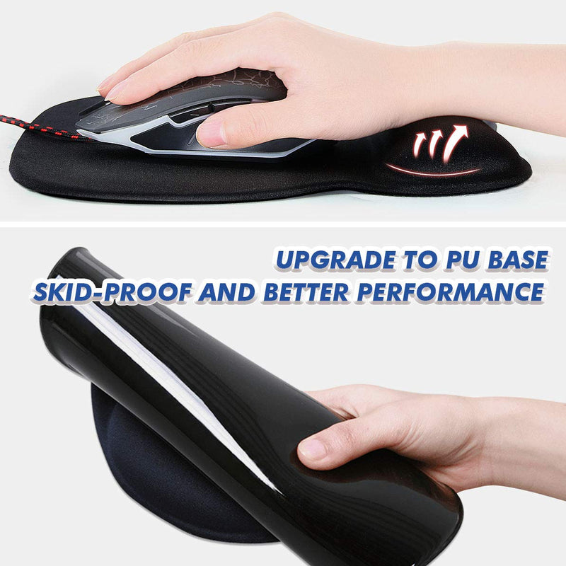 2 PCS Mouse Pad with Wrist Support Bar Set Ergonomic Mouse Pad with Gel Wrist Rest Support, Gaming Mouse Pad with Lycra Cloth, Non-Slip PU Base for Computer Laptop Home Office & Travel Black