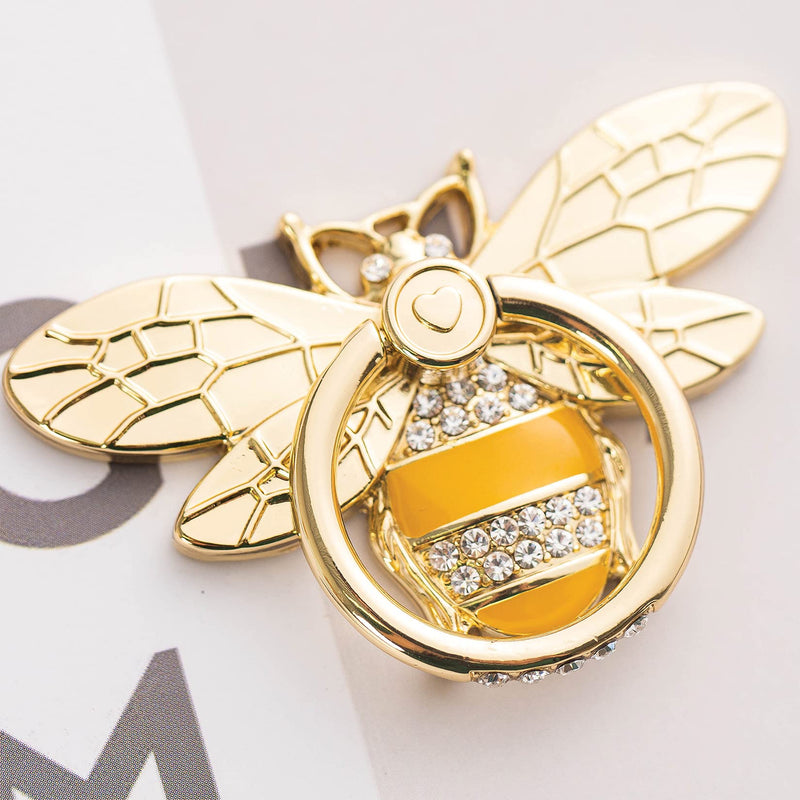 Cell Phone Ring Holder Stand with Crystal Stone Enamel Bee, Allengel Finger Kickstand Back Stand Hand Grip with Knob Loop Compatible with Smartphone, Mobile Cute Decor Beauty Phone - Gold gold01
