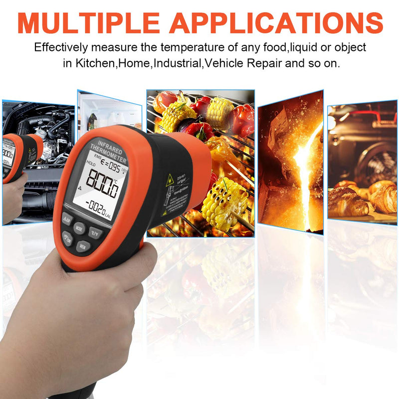 Digital Infrared Thermometer Non-Contact Temperature Gun,16:1IR Laser Grip Accurate from -50℃~800℃(-58℉~1472℉),Pyrometer with Adjustable Emissivity for Industry Kiln Forge【Not for Human】 985C(-58℉~1472℉)