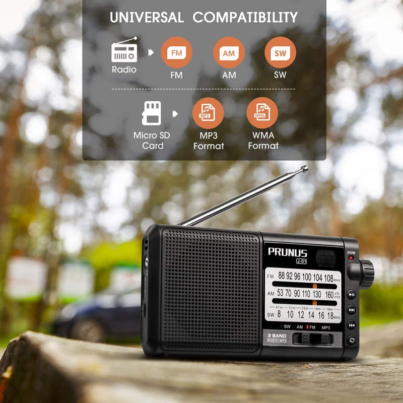 PRUNUS J-01 Portable Radio AM FM Shortwave Radios with Best Reception,Transistor Radios Rechargeable Battery Operated Electric Radio Support TF Card MP3 Play & Large Buttons and Large Dials