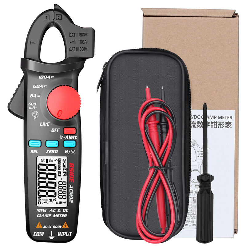 BSIDE DC Current Clamp Meter 6000 Counts Digital Multimeter Amp Continuity Ohm Hz Live Check V-Alert Voltage Tester with Back Clip ACM92