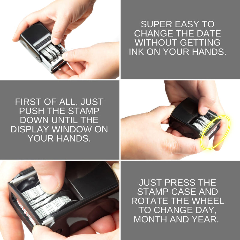 Self Inking Rubber Date Stamp, Refillable and Changeable Ink Pad, Great for Marking Expiration and Due Dates