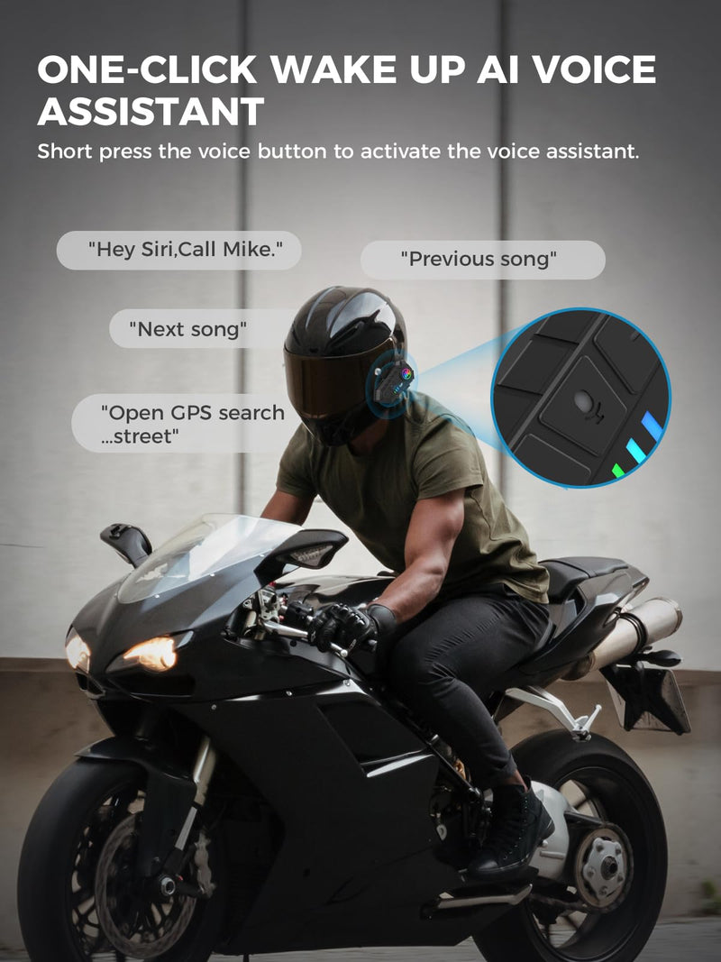 Moman Motorcycle Bluetooth Headset, H4 Plus Motorbike Helmet Speaker Outdoor Wireless Headphone Bluetooth 5.3 with Waterproof IPX6 Noise Cancellation, Motorcycle-Helmet-Bluetooth-Headset-Speaker