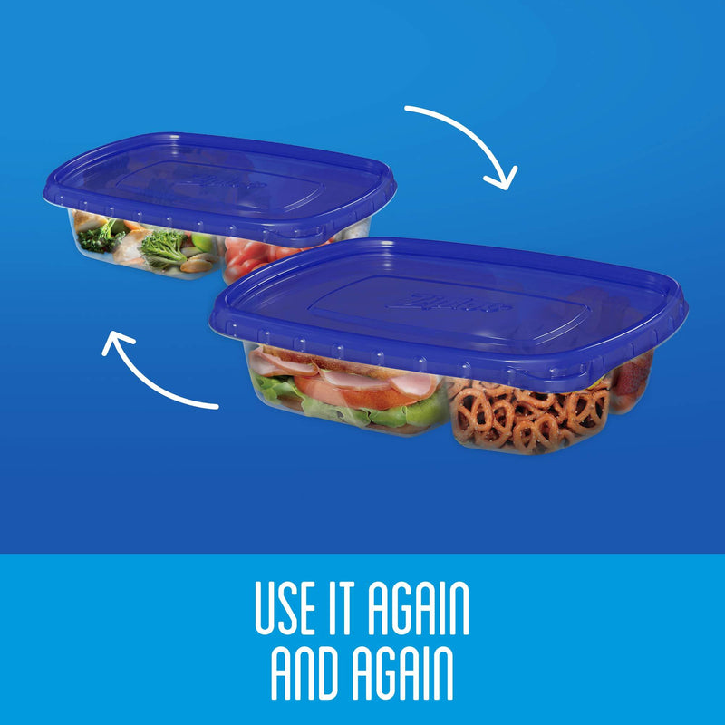 Ziploc Food Storage Meal Prep Containers Reusable for Kitchen Organization, Smart Snap Technology, Dishwasher Safe, Divided Rectangle, 2 Count