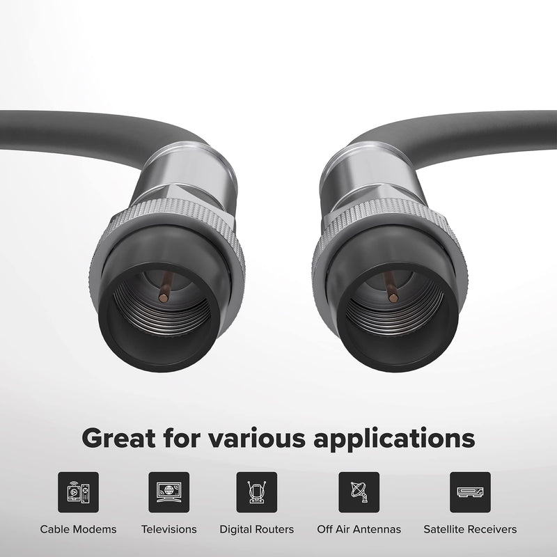 1' Feet, Black RG6 Coaxial Cable with Rubber booted - Weather Proof Indoor/Outdoor Rated Connectors, F81 / RF, Digital Coax for CATV, Antenna, Internet, Satellite, and More 1 Foot (0.3 Meter)