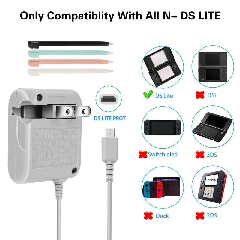 DS Lite Charger Kit,FIOTOK Ds Lite Stylus Pen Replacement for Nintendo DS Lite Systems,AC Adapter Charger Compatible with Nintendo DS Lite Power Adapter Fast Charging Portable Charger (100-240v)