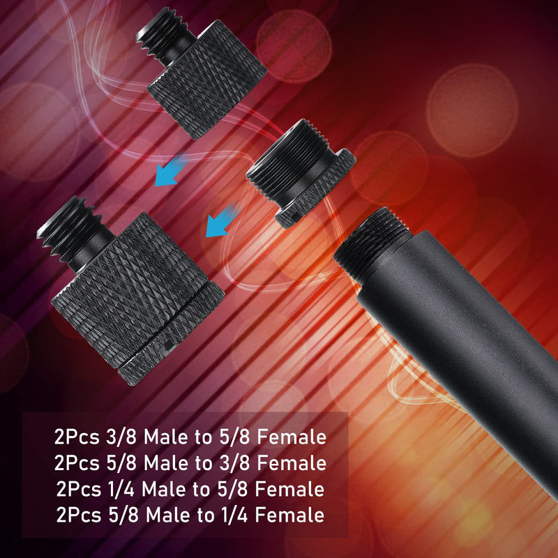 8 Pieces Mic Stand Adapter Mic Thread Adapter Set, 5/8 Female to 3/8 Male and 3/8 Female to 5/8 Male, 5/8 Female to 1/4 Male and 1/4 Female to 5/8 Male Screw Adapter Thread for Microphone (Black) Black