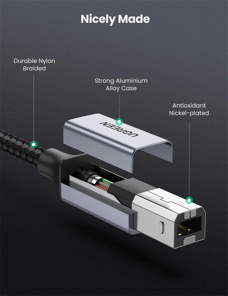 UGREEN USB C to USB B 2.0 Printer Cable Braided Printer Scanner Cord Compatible with Epson, MacBook Pro, HP, Canon, Brother, Samsung Printers and More 3FT