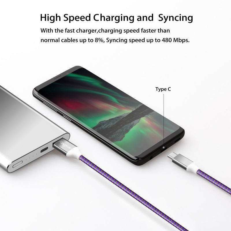 USB to USB C Cable (10ft), Fasgear 3 Pack Long Type C Cable Nylon Braided Fast Charging Compatible with Galaxy Note 8 9 S8/S9/S10/S10+, LG V20/G6 and More (Gold/Red/Purple) Gold/Red/Purple