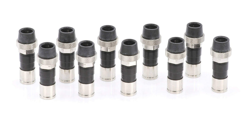 Coaxial Cable Compression Fitting Connector - for RG6 Coax Cable - with Weather Seal O Ring, Weather Boot, and Water Tight Grip (10 Pack) 10 Pack Silver