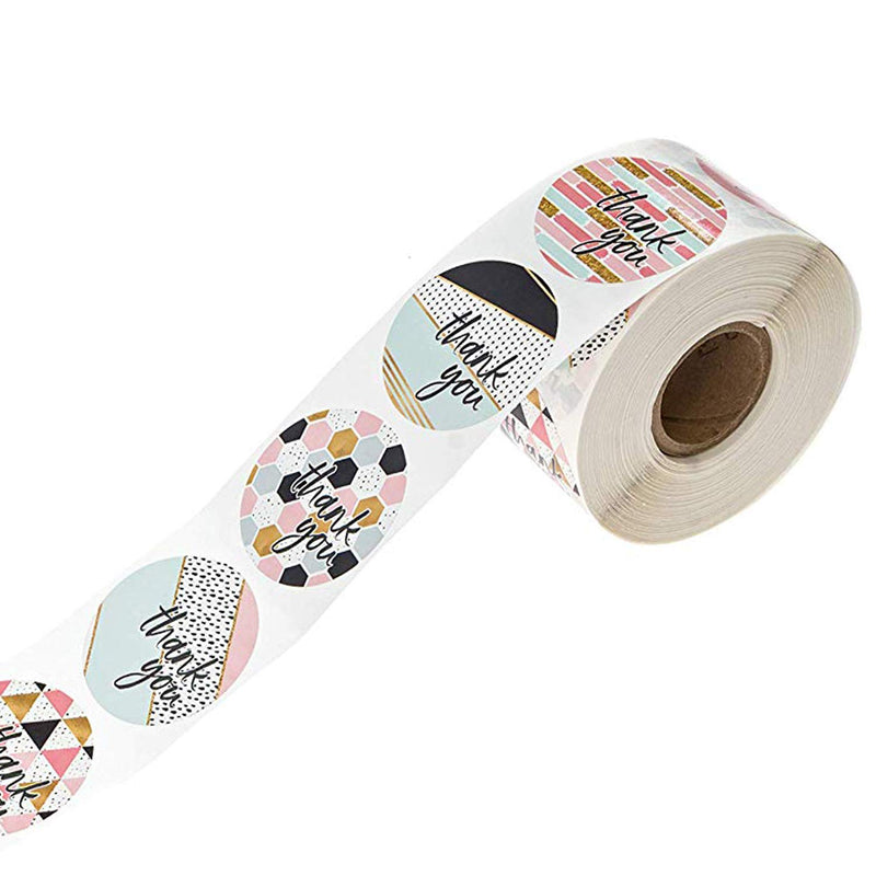 1" Thank You Stickers Labels Roll,8 Design 500 Labels Thank You Stamp for Shipping Bags (A) A