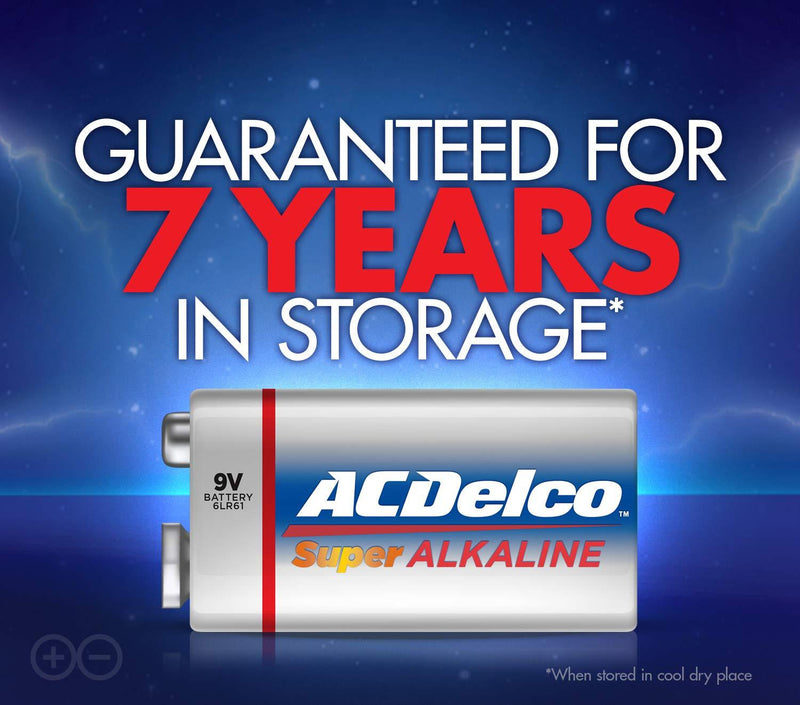 ACDelco 12-Count 9 Volt Batteries, Maximum Power Super Alkaline Battery, 7-Year Shelf Life, Recloseable Packaging