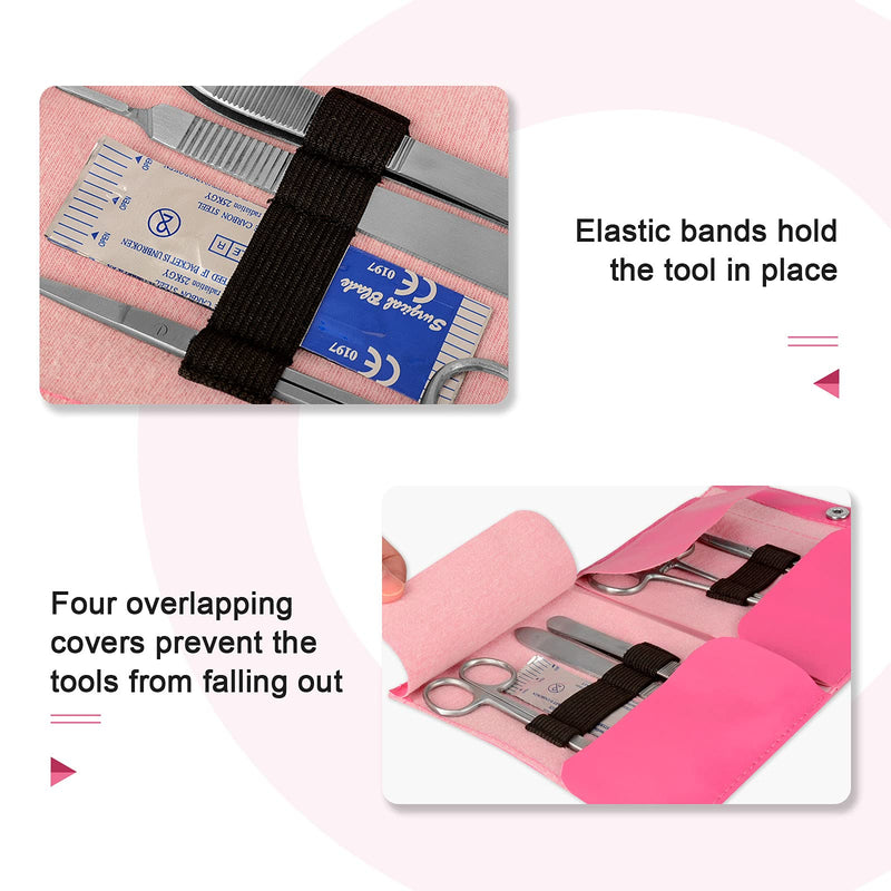 Ultrassist Suture Tool Kit Includes: Scissors, Adson Forceps, Needle Driver, Mosquito Forceps, Scalpel Handle; Complete Suture Instrument Kit for Educational Training-Pink Pink bag