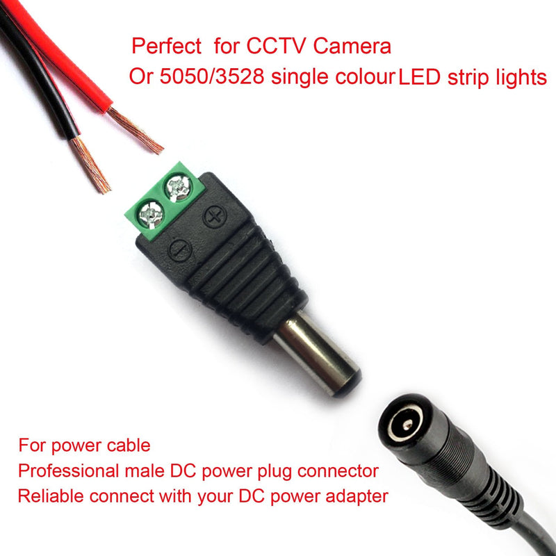 DAYKIT 10 Pairs 12V Male+Female 2.1x5.5MM DC Power Jack Plug Adapter Connector for CCTV Camera