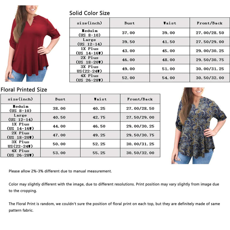 a.Jesdani Women’s Tops 3/4 Roll Sleeve Shirts V Neck Plus Size Blouses Tunic Top Medium Black