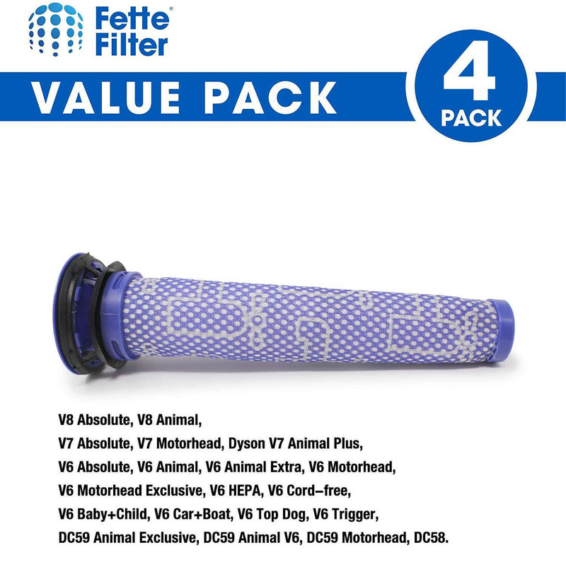 Fette Filter - Pre-Filters Compatible with Dyson Vacuum Filter V6, V7, V8, DC58, DC59 - Compare to Part # 965661-01. (Pack of 4) Pack of 4