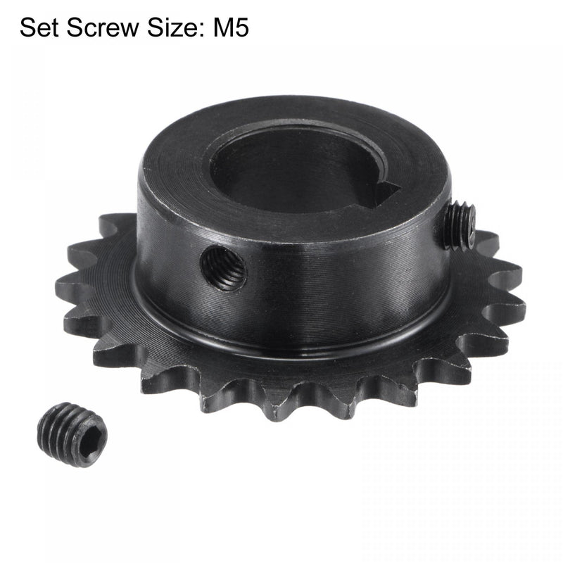 uxcell 21 Tooth Roller Sprocket B Type, 25 Chain, Single Strand 1/4" Pitch, 16mm Bore Black Oxide C45 Carbon Steel, Keyway with Set Screws for ISO 04C
