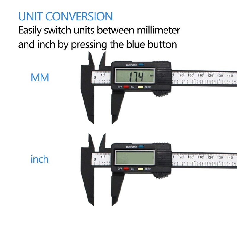 Yansanido Digital Caliper 0-6" (0-150mm) Calipers Measuring Tool plastic Vernier Caliper with Large LCD Screen Inch/mm Conversion Auto-Off Perfect for Household DIY Measurment (Black White)