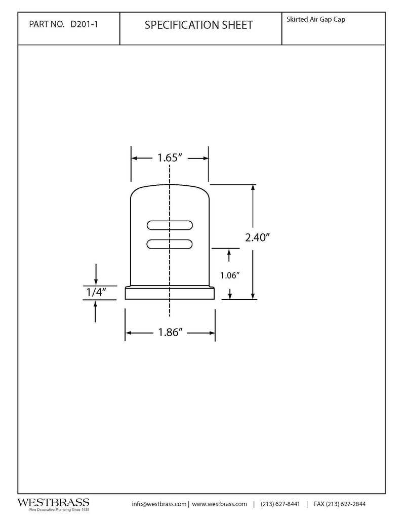 Westbrass D201-1-01 Air Gap Cap, 1-Pack, Polished Brass 1 Pack
