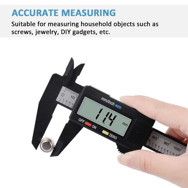 Digital Caliper, Adoric 0-6" Calipers Measuring Tool - Electronic Micrometer Caliper with Large LCD Screen, Auto-off Feature, Inch and Millimeter Conversion 6" Black