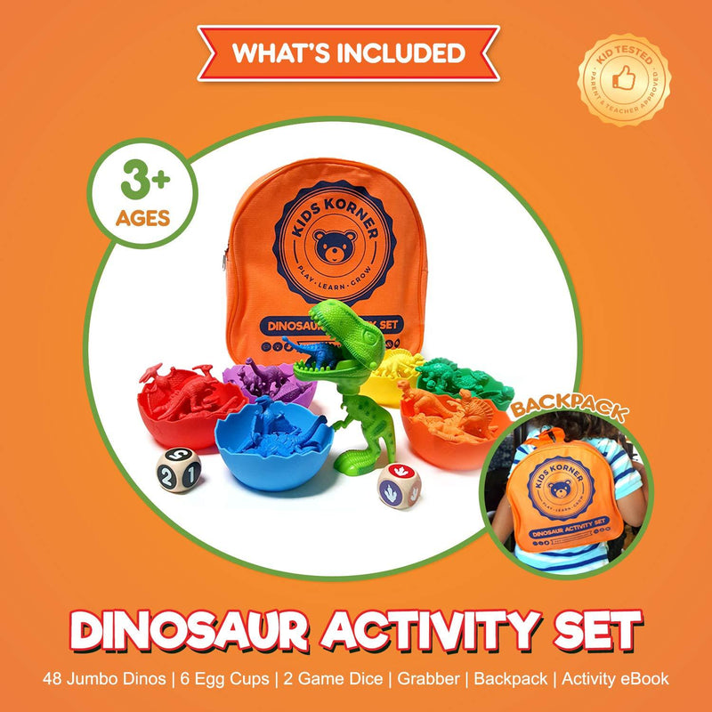 Jumbo Sorting & Counting Dinosaurs Matching Game - Educational Dinosaur Toys for 2 3 4 5 Year Olds with 54 Math Manipulatives, Dino Grabber, Toddler Games Dice, Toy Storage & Kids Activities eBook DINOSAUR SET: 48 Dinos, 6 Cups, 2 Dice, Tote