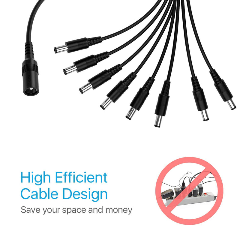 ZOSI DC 1 Female to 8 Male Output Power Splitter Cable Y Adapter For CCTV Accessories Black 1T8