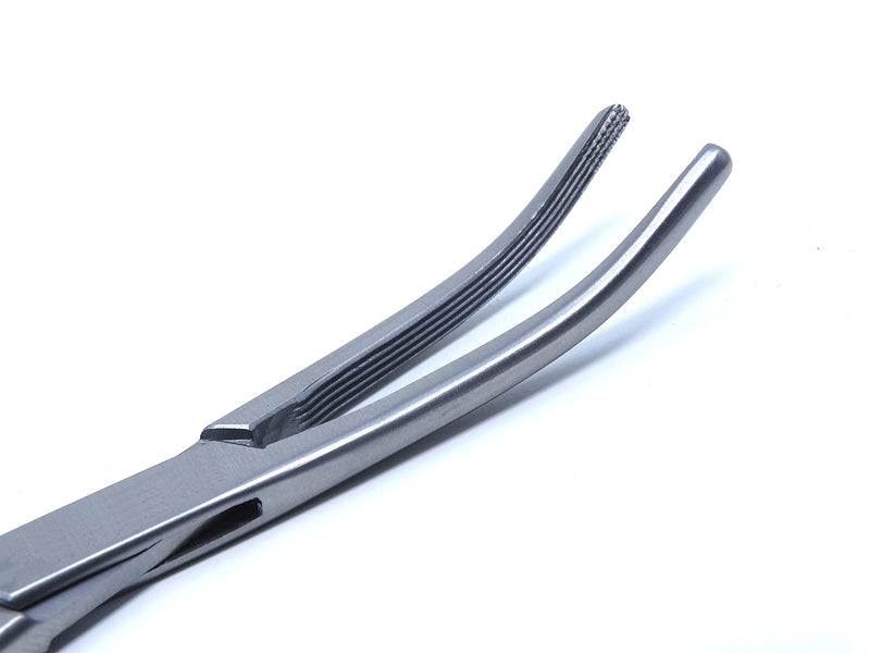 Rochester Carmalt Hemostat Artery Forceps with Cross Serrated and Longitudinal Grooved Jaws 6.25" Curved Pliers with Gold Rings